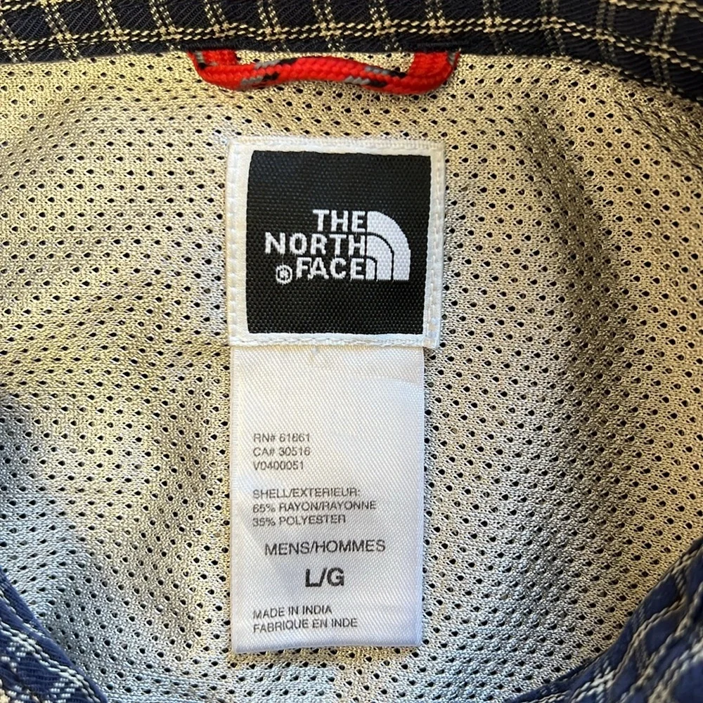 The North Face Traverse Navy Blue Tan Check Long Sleeve Button Down Shirt LARGE